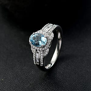 950 Platinum  AAAA  Santamaria Aquamarine   White Diamond  VS2 Main Stone With Side Stone Ring ,  Platinum Wt. 5.64 g 1.62 ctw