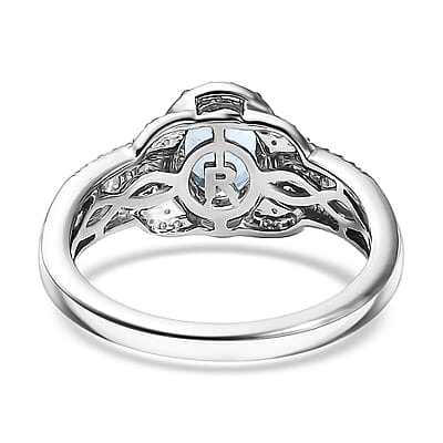 950 Platinum  AAAA  Santamaria Aquamarine   White Diamond  VS2 Main Stone With Side Stone Ring ,  Platinum Wt. 5.64 g 1.62 ctw