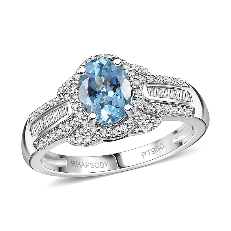 950 Platinum  AAAA  Santamaria Aquamarine   White Diamond  VS2 Main Stone With Side Stone Ring ,  Platinum Wt. 5.64 g 1.62 ctw