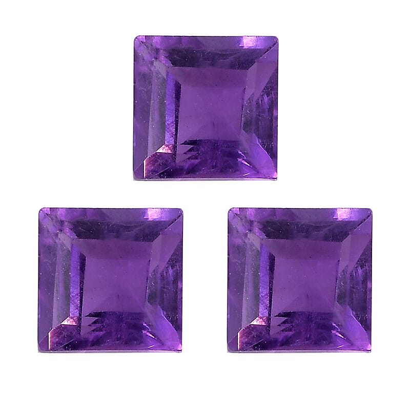 African Amethyst Set of 3 (Sqr 4 mm) 1.00 ctw Loose Gemstone
