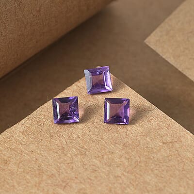 African Amethyst Set of 3 (Sqr 4 mm) 1.00 ctw Loose Gemstone