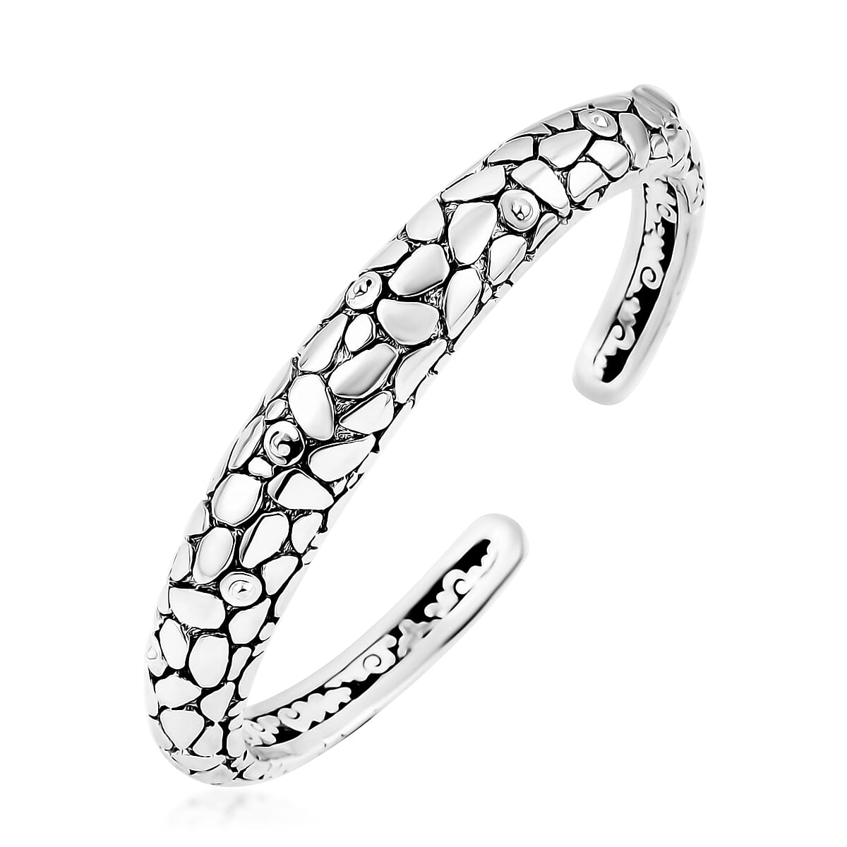 Bali Legacy Sterling Silver Pebble Texture Cuff Bracelet (7.25 In) 28.95 Grams image number 3