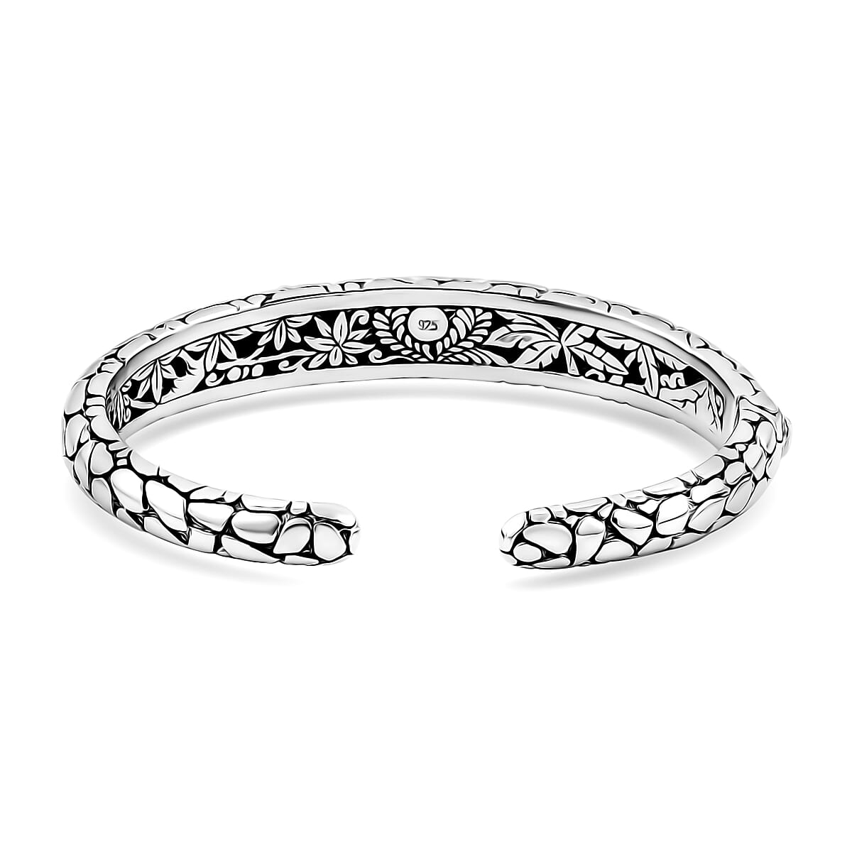 Bali Legacy Sterling Silver Pebble Texture Cuff Bracelet (7.25 In) 28.95 Grams image number 5