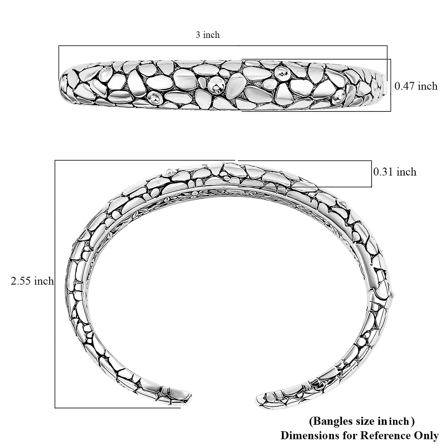Bali Legacy Sterling Silver Pebble Texture Cuff Bracelet (8.0 In) 33.09 Grams