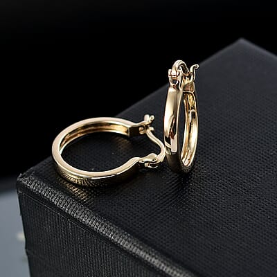 Luxoro 10K Yellow Gold Pyramid Texture Hoop Earrings 2.50 Grams