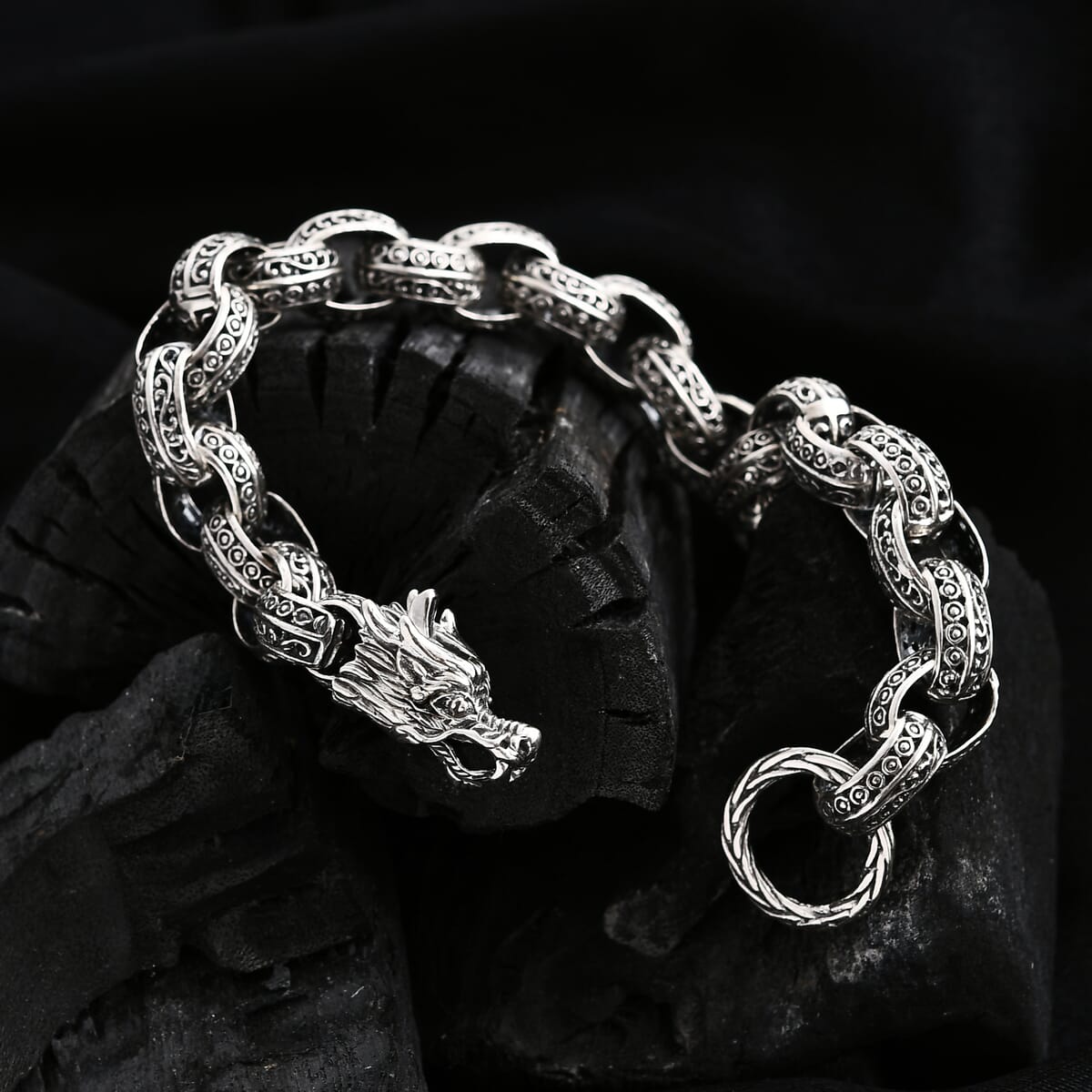 Bali Legacy Sterling Silver Dragon Bracelet (7.25 In) 33.12 Grams image number 1