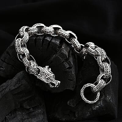 Bali Legacy Sterling Silver Dragon Bracelet (7.25 In) 33.12 Grams