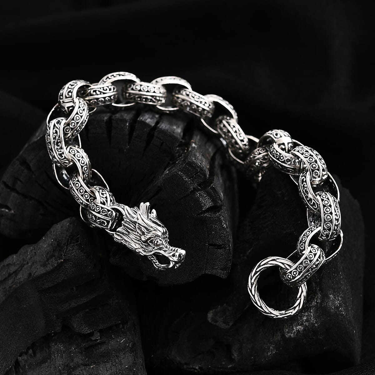 Bali Legacy Sterling Silver Dragon Bracelet (6.50 In) 31.24 Grams image number 1