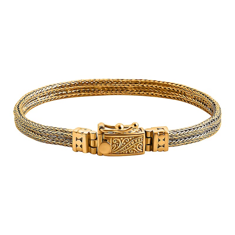 Bali Legacy 22K Vermeil Yellow Gold Over Sterling Silver Tulang Naga 2 Row Bracelet (7.25 In) 17.95 Grams