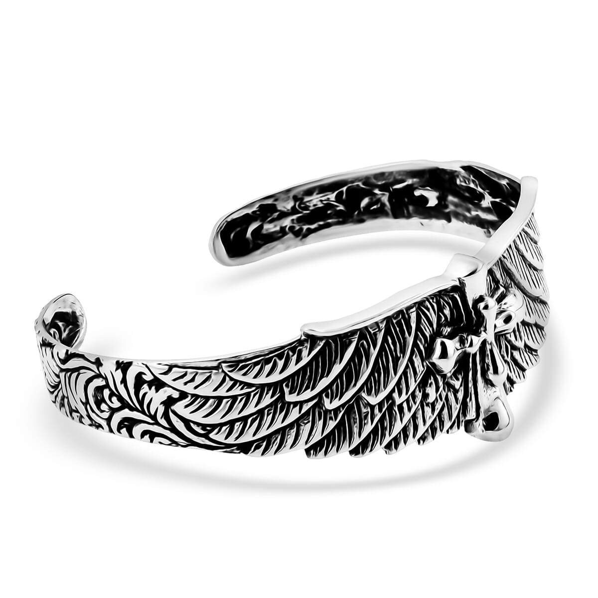 Bali Legacy Sterling Silver Eagle Wings and Cross Cuff Bracelet (7.25 In) 25 Grams image number 4