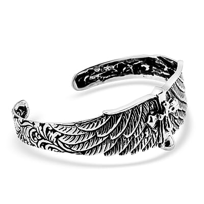 Bali Legacy Sterling Silver Eagle Wings and Cross Cuff Bracelet (7.25 In) 25 Grams