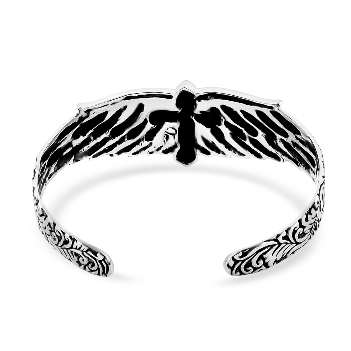 Bali Legacy Sterling Silver Eagle Wings and Cross Cuff Bracelet (7.25 In) 25 Grams image number 5