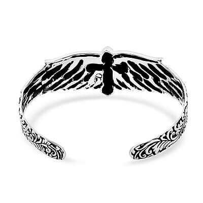 Bali Legacy Sterling Silver Eagle Wings and Cross Cuff Bracelet (7.25 In) 25 Grams
