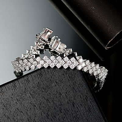 D'Joy Moissanite 9.70 ctw Starlace Bracelet in Rhodium Over Sterling Silv (6.50 In)