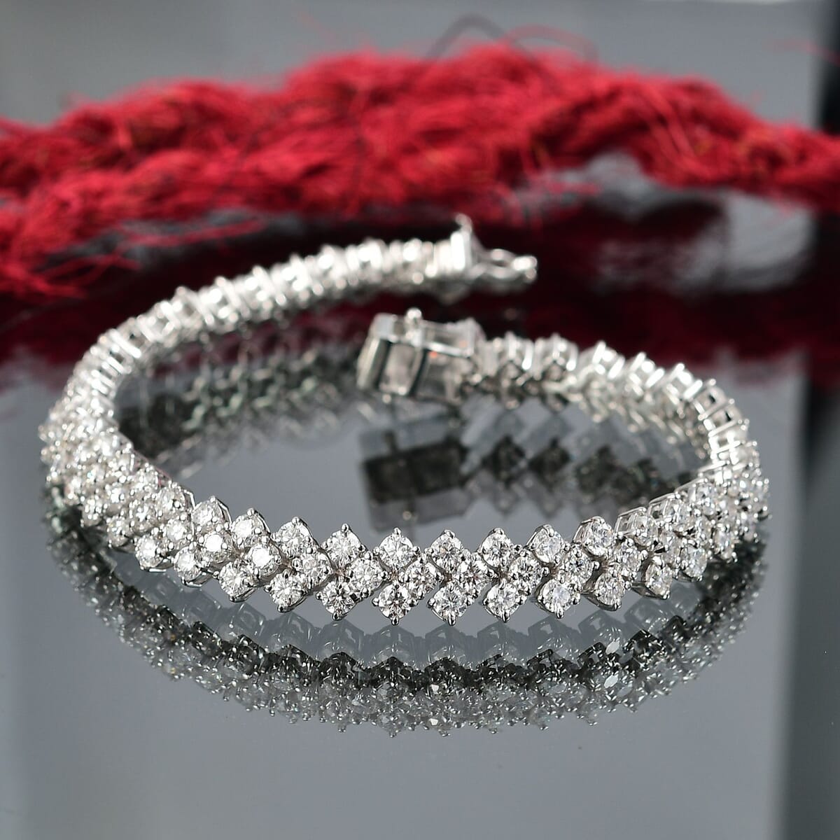 D'Joy Moissanite 12.90 ctw Starlace Bracelet in Rhodium Over Sterling Silv (8.00 In) image number 1