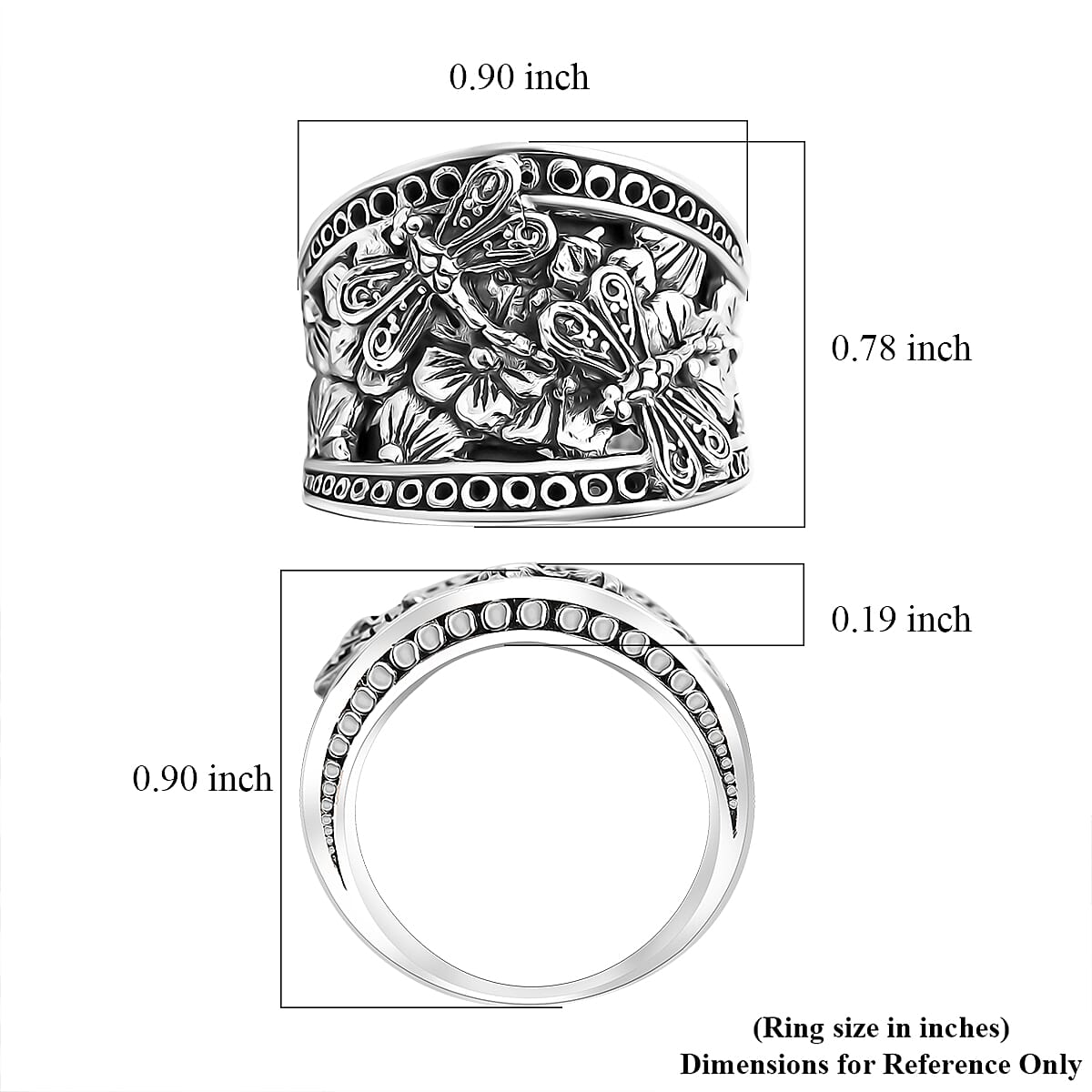 Bali Legacy Sterling Silver Dragonfly Ring (Size 7.0) 10.7 Grams image number 5