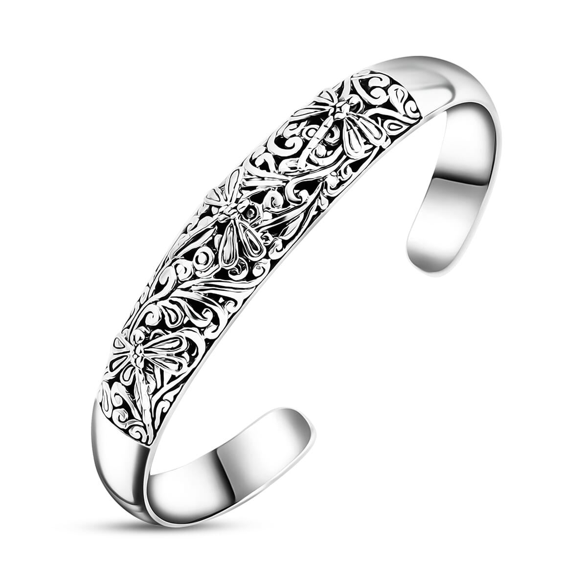 Bali Legacy Sterling Silver Dragonfly Cuff Bracelet (7.25 In) 29.96 Grams image number 3