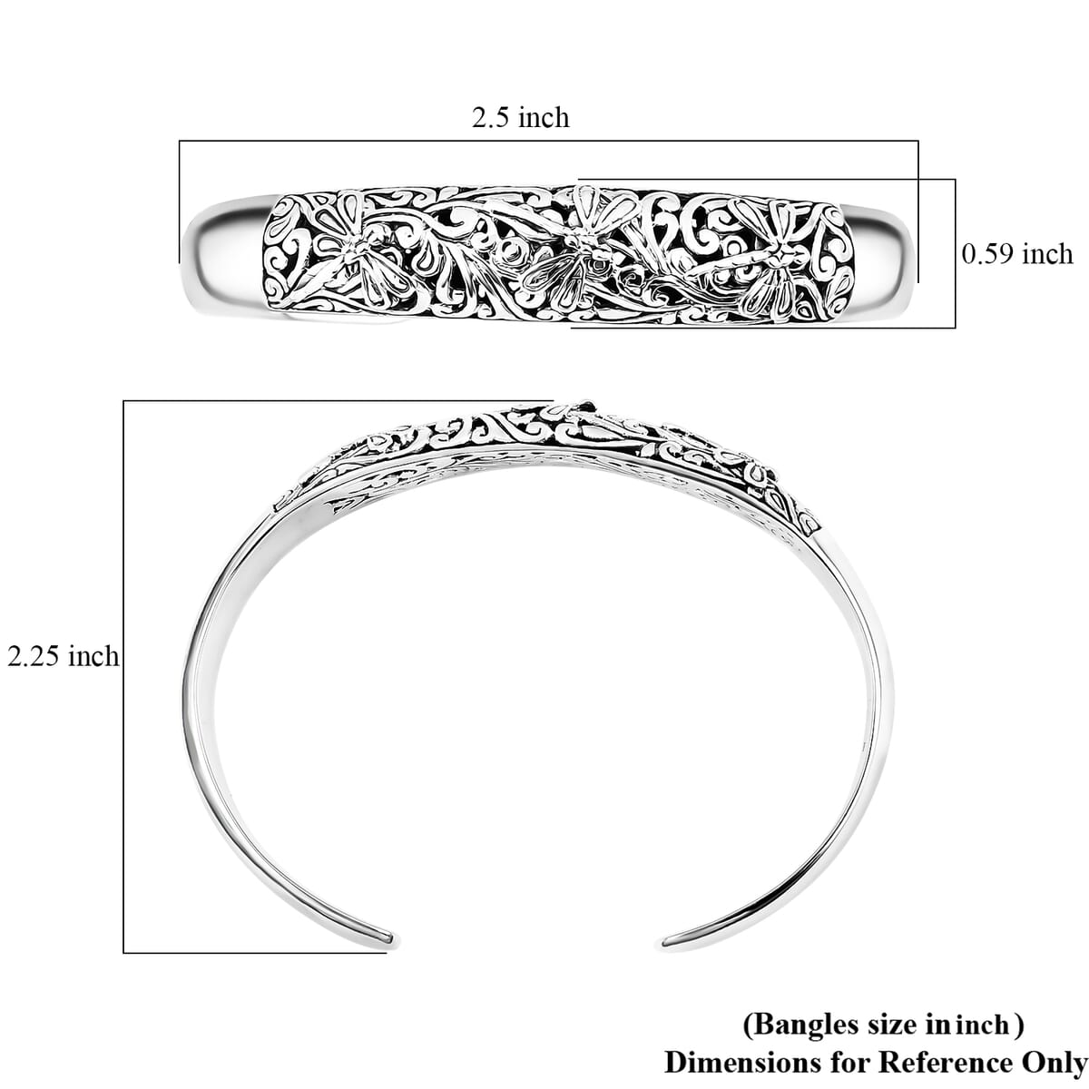 Bali Legacy Sterling Silver Dragonfly Cuff Bracelet (7.25 In) 29.96 Grams image number 5