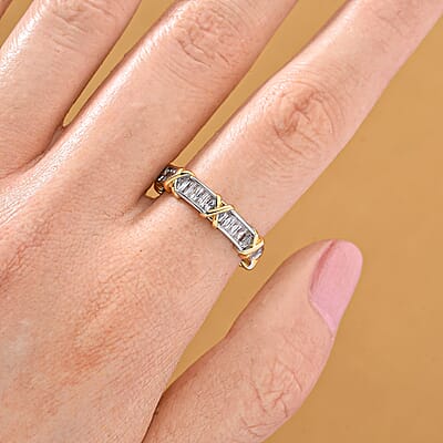 Karis Simulated Diamond XOXO Band Ring in 18K YG Plated and Platinum Bond (Size 10.0)