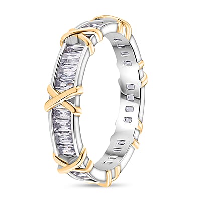 Karis Simulated Diamond XOXO Band Ring in 18K YG Plated and Platinum Bond (Size 10.0)