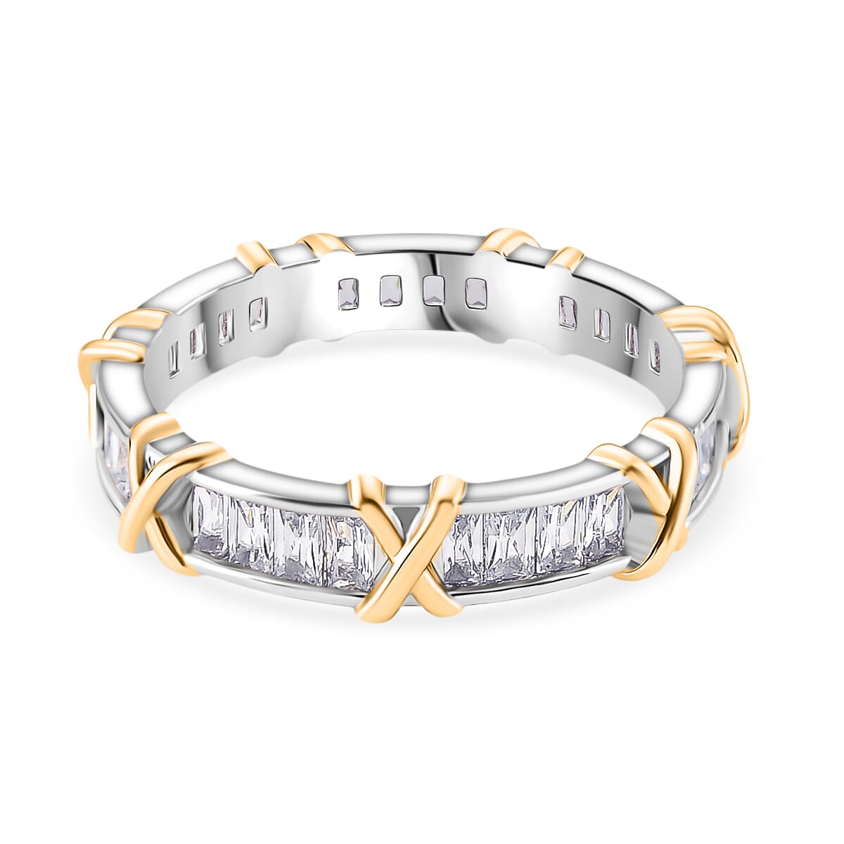 Karis Simulated Diamond XOXO Band Ring in 18K YG Plated and Platinum Bond (Size 10.0) image number 3