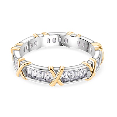 Karis Simulated Diamond XOXO Band Ring in 18K YG Plated and Platinum Bond (Size 10.0)