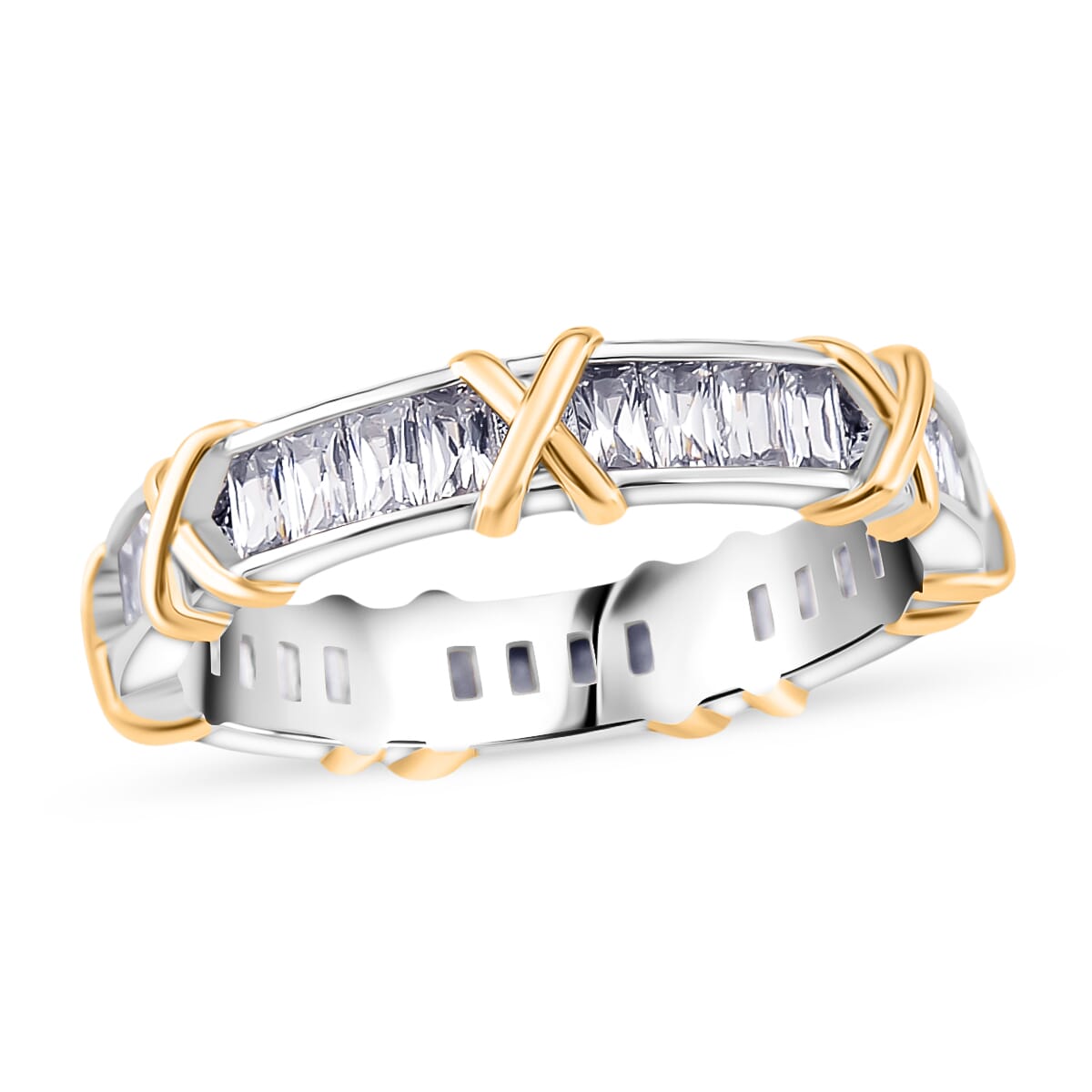 Karis Simulated Diamond XOXO Band Ring in 18K YG Plated and Platinum Bond (Size 6.0) image number 0
