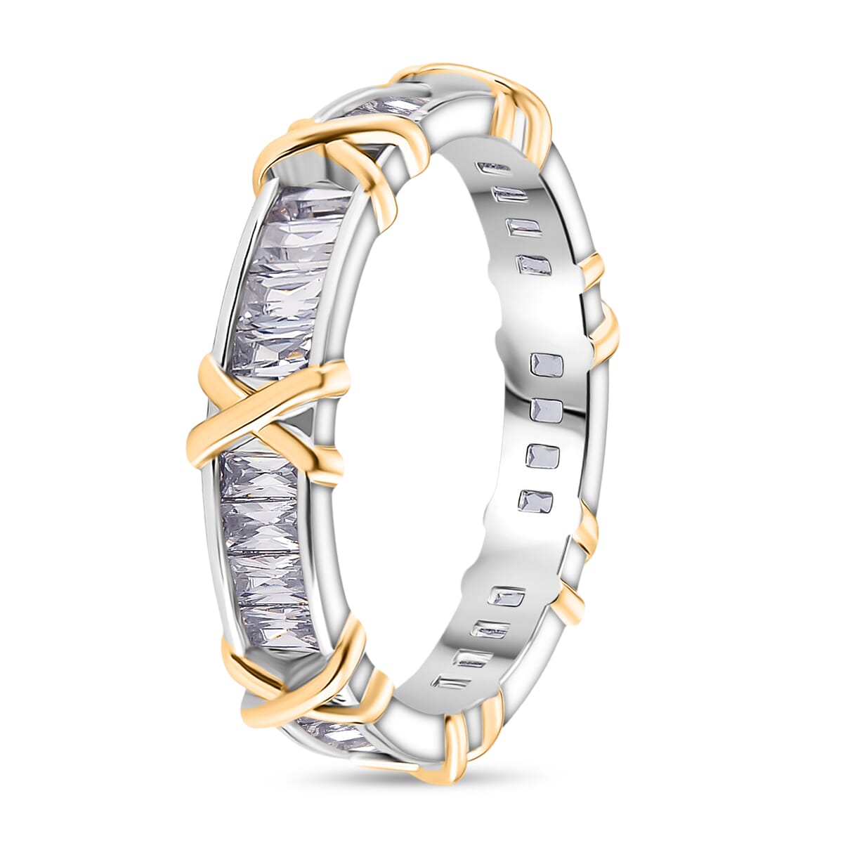 Karis Simulated Diamond XOXO Band Ring in 18K YG Plated and Platinum Bond (Size 6.0) image number 2