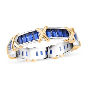 Karis Simulated Blue Diamond XOXO Band Ring in 18K YG Plated and Platinum Bond (Size 10.0)