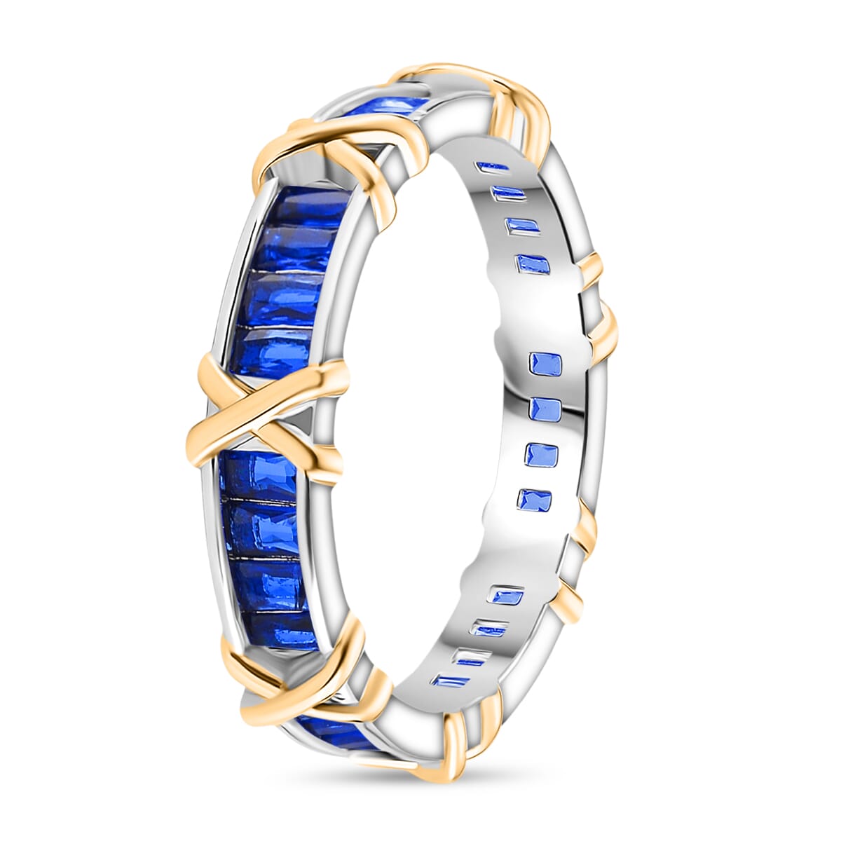 Karis Simulated Blue Diamond XOXO Band Ring in 18K YG Plated and Platinum Bond (Size 10.0) image number 2
