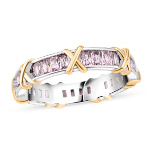 Karis Simulated Pink Diamond XOXO Band Ring in 18K YG Plated and Platinum Bond (Size 10.0)