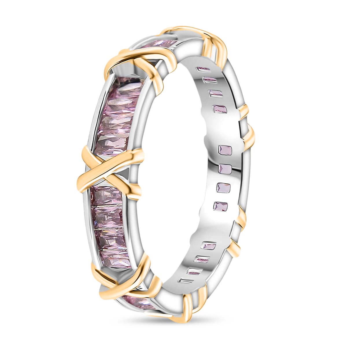 Karis Simulated Pink Diamond XOXO Band Ring in 18K YG Plated and Platinum Bond (Size 10.0) image number 2
