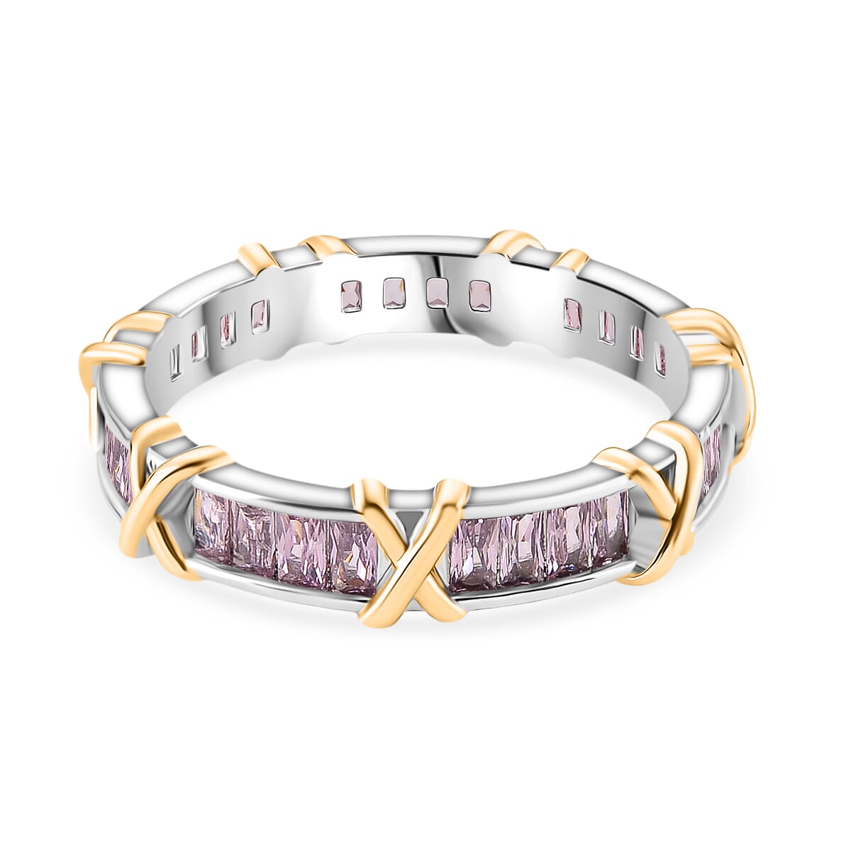 Karis Simulated Pink Diamond XOXO Band Ring in 18K YG Plated and Platinum Bond (Size 10.0) image number 3