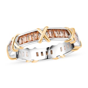 Karis Simulated Champagne Diamond XOXO Band Ring In 18K YG Plated and Platinum Bond (Size 8.0)