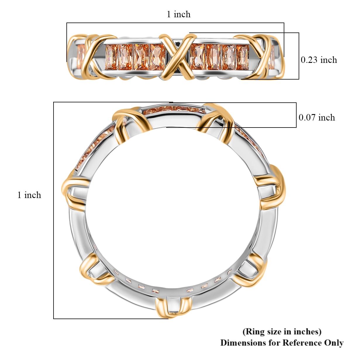 Karis Simulated Champagne Diamond XOXO Band Ring In 18K YG Plated and Platinum Bond (Size 8.0) image number 4