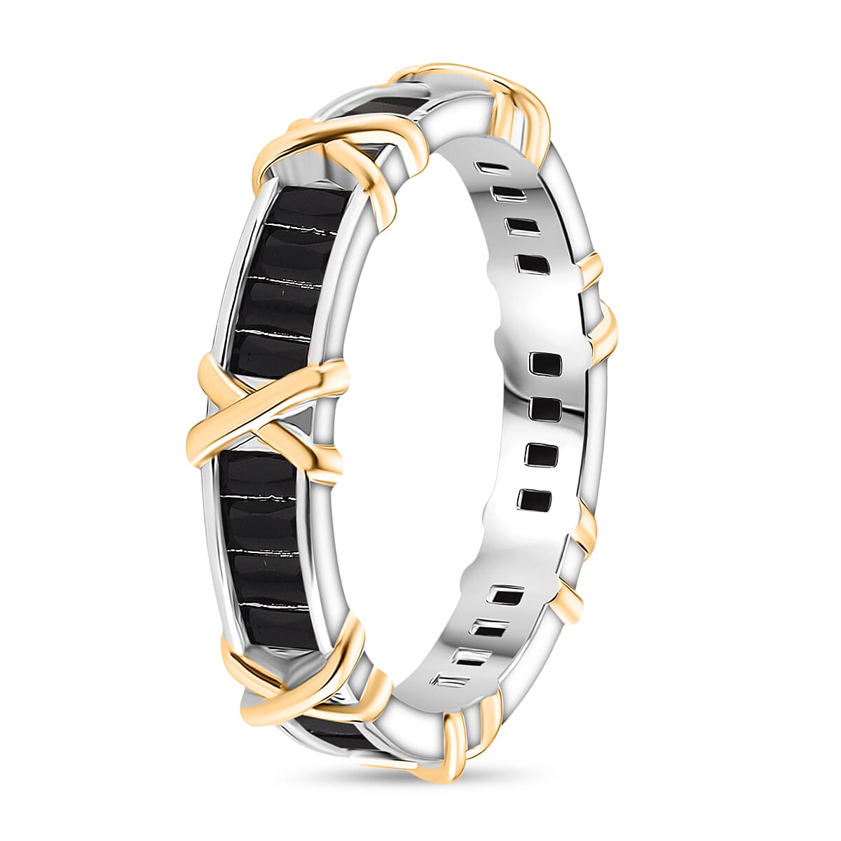 Karis Simulated Black Diamond XOXO Band Ring in 18K YG Plated and Platinum Bond (Size 10.0) image number 2