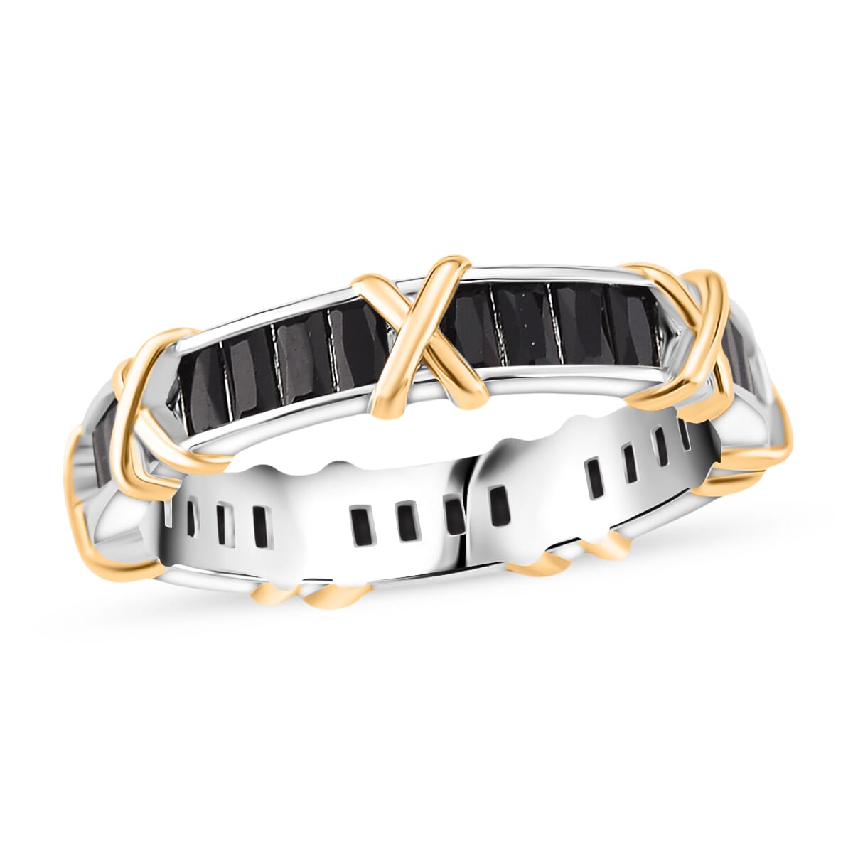 Karis Simulated Black Diamond XOXO Band Ring in 18K YG Plated and Platinum Bond (Size 7.0) image number 0