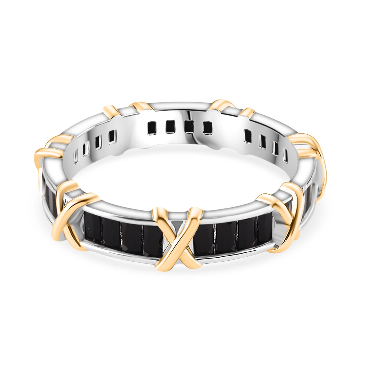 Karis Simulated Black Diamond XOXO Band Ring in 18K YG Plated and Platinum Bond (Size 7.0) image number 3