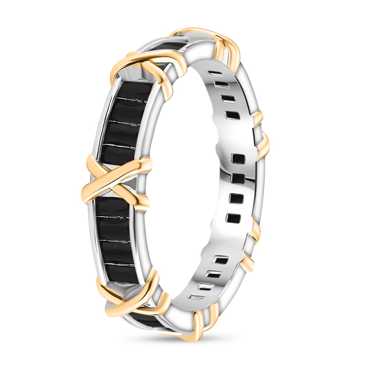 Karis Simulated Black Diamond XOXO Band Ring in 18K YG Plated and Platinum Bond (Size 8.0) image number 2