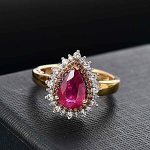 African Ruby, Multi Gemstone 3.26 ctw Ring in 18K Vermeil Yellow Gold Over Sterling Silver (Size 10.0)