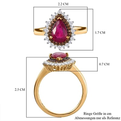 African Ruby, Multi Gemstone 3.26 ctw Ring in 18K Vermeil Yellow Gold Over Sterling Silver (Size 10.0)