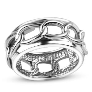 Curb Chain Mens Band Ring in Stainless Steel (Size 10.0)