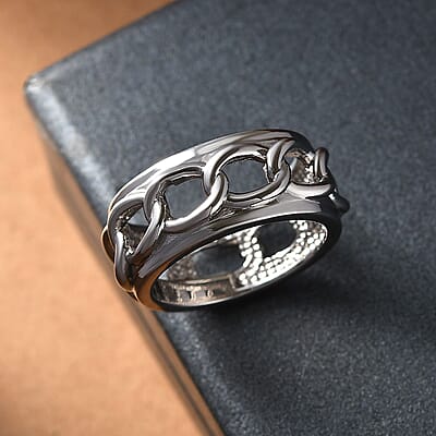 Curb Chain Mens Band Ring in Stainless Steel (Size 10.0)