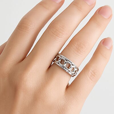 Curb Chain Mens Band Ring in Stainless Steel (Size 10.0)