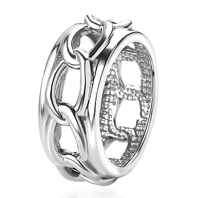 Curb Chain Mens Band Ring in Stainless Steel (Size 10.0)