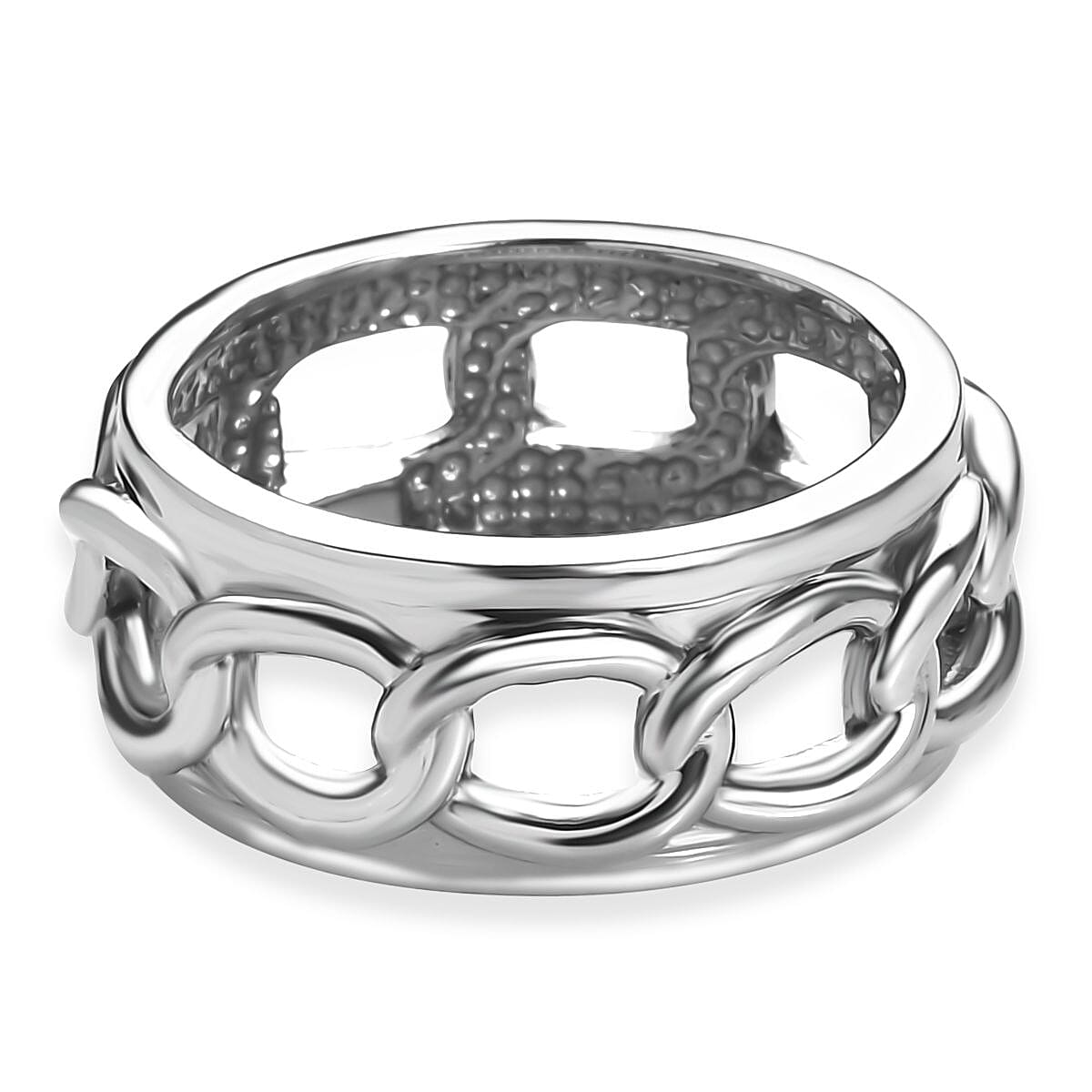 Curb Chain Mens Band Ring in Stainless Steel (Size 10.0)