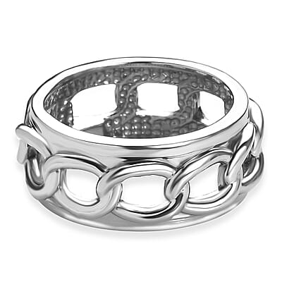 Curb Chain Mens Band Ring in Stainless Steel (Size 10.0)