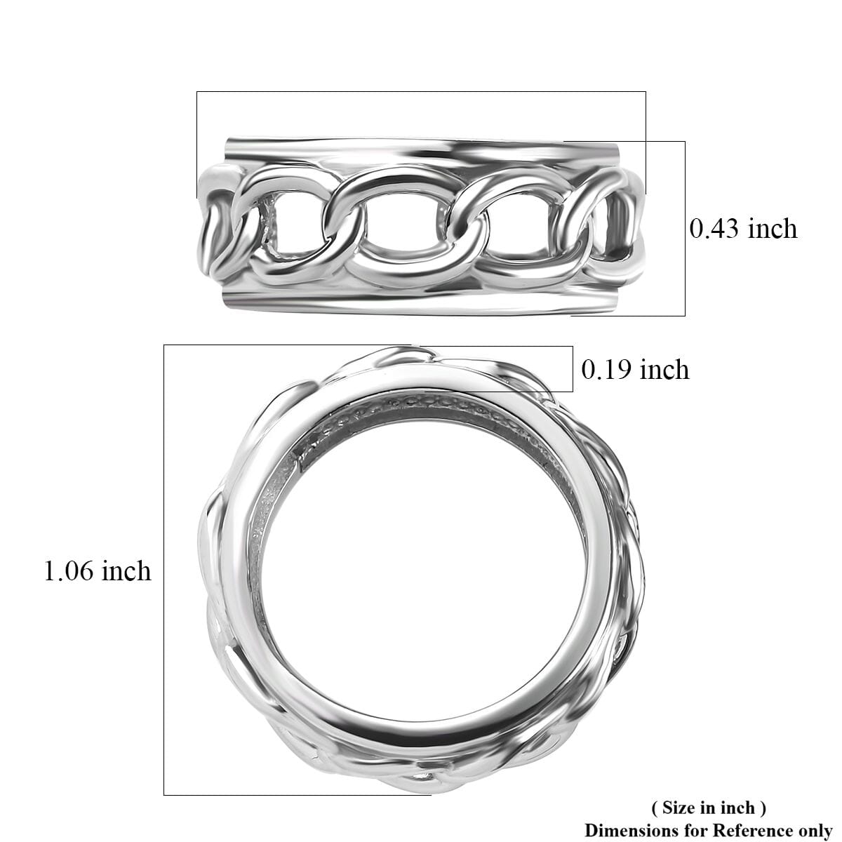Curb Chain Mens Band Ring in Stainless Steel (Size 12.0) image number 5