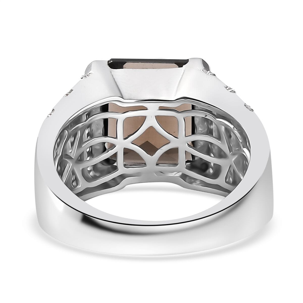 D'Joy Brazilian Smoky Quartz and White Zircon 6.65 ctw Men's Ring in Rhodium Over Sterling Silver (Size 12.0)  image number 4