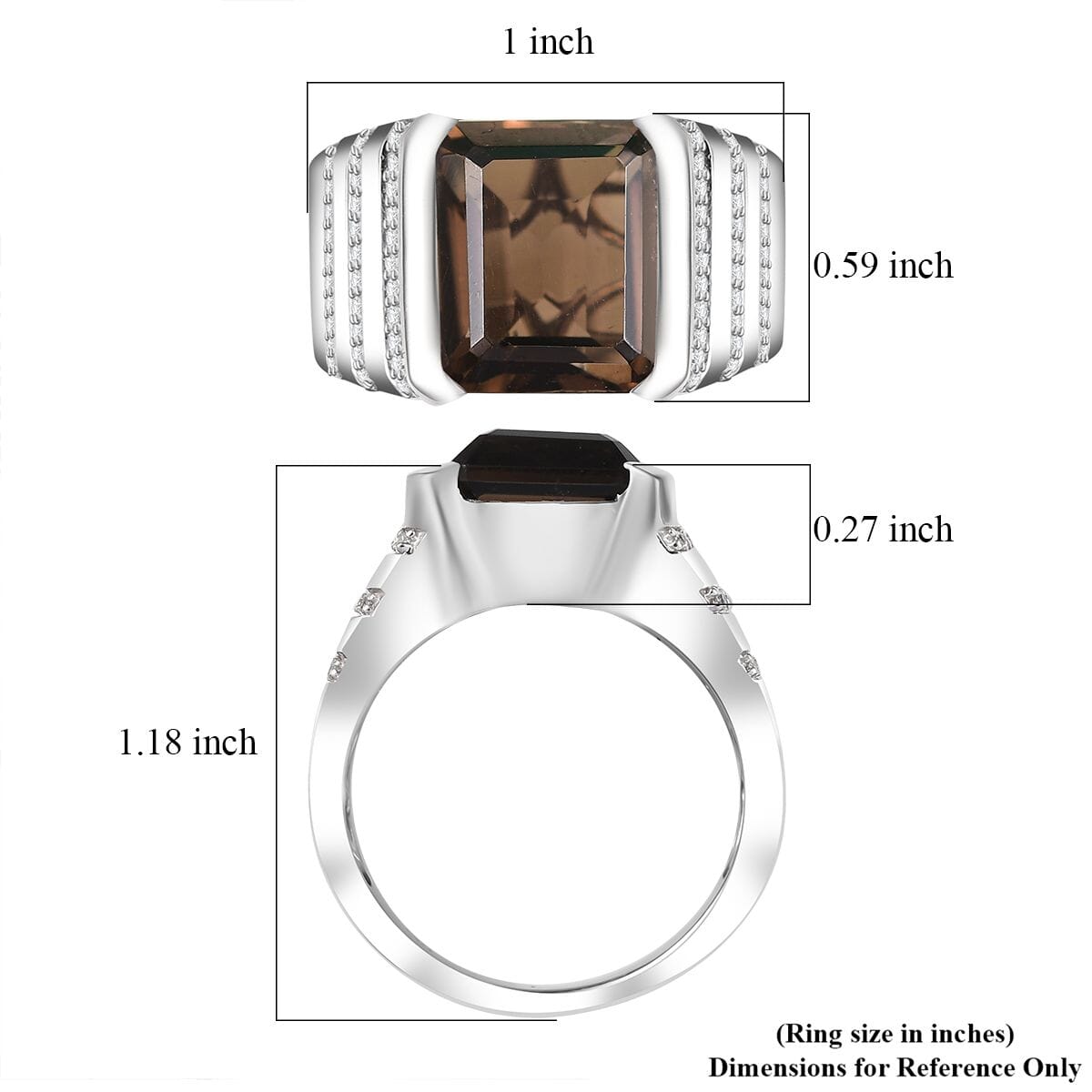 D'Joy Brazilian Smoky Quartz and White Zircon 6.65 ctw Men's Ring in Rhodium Over Sterling Silver (Size 12.0)  image number 5